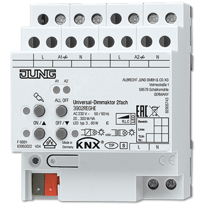 KNX/EIB-диммер освещения универсальный, 2-канальный 3902REGHE