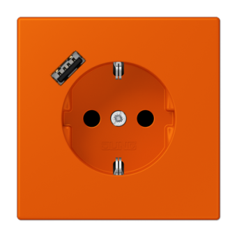 Розетка 2К+З 16А 250В~, с разъемом USB Typ A, orange vif