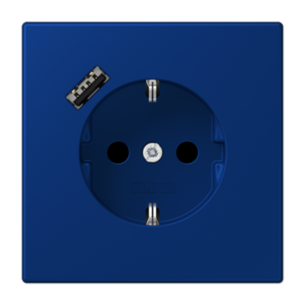 Розетка 2К+З 16А 250В~, с разъемом USB Typ A, bleu outremer fonce