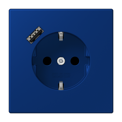 Розетка 2К+З 16А 250В~, с разъемом USB Typ A, bleu outremer fonce LC1520-18A261