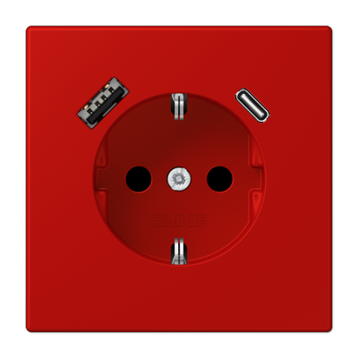 Розетка 2К+З 16А 250В~, с разъемом USB Typ AC, rouge vermillon 31 LC1520-15CA227
