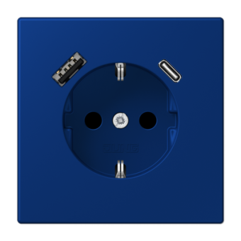 Розетка 2К+З 16А 250В~, с разъемом USB Typ AC, bleu outremer fonce