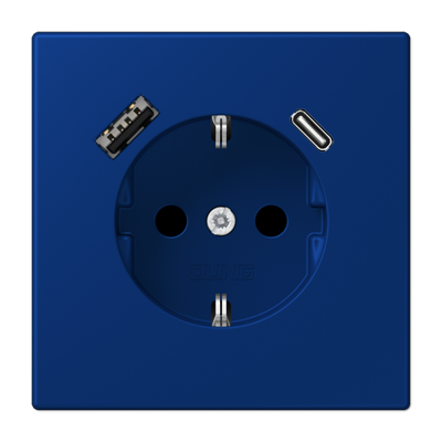 Розетка 2К+З 16А 250В~, с разъемом USB Typ AC, bleu outremer fonce LC1520-15CA261