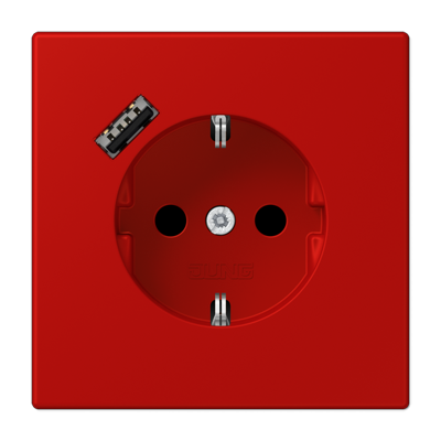 Розетка 2К+З 16А 250В~, с разъемом USB Typ A, rouge vermillon 31 LC1520-18A227